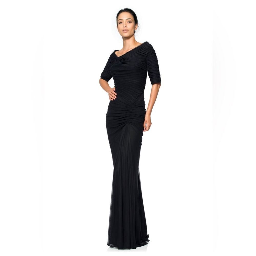 Tadashi Shoji Draped Mesh Gown Rushed Wasit Mermaid Skirt Women's XL Black Gown